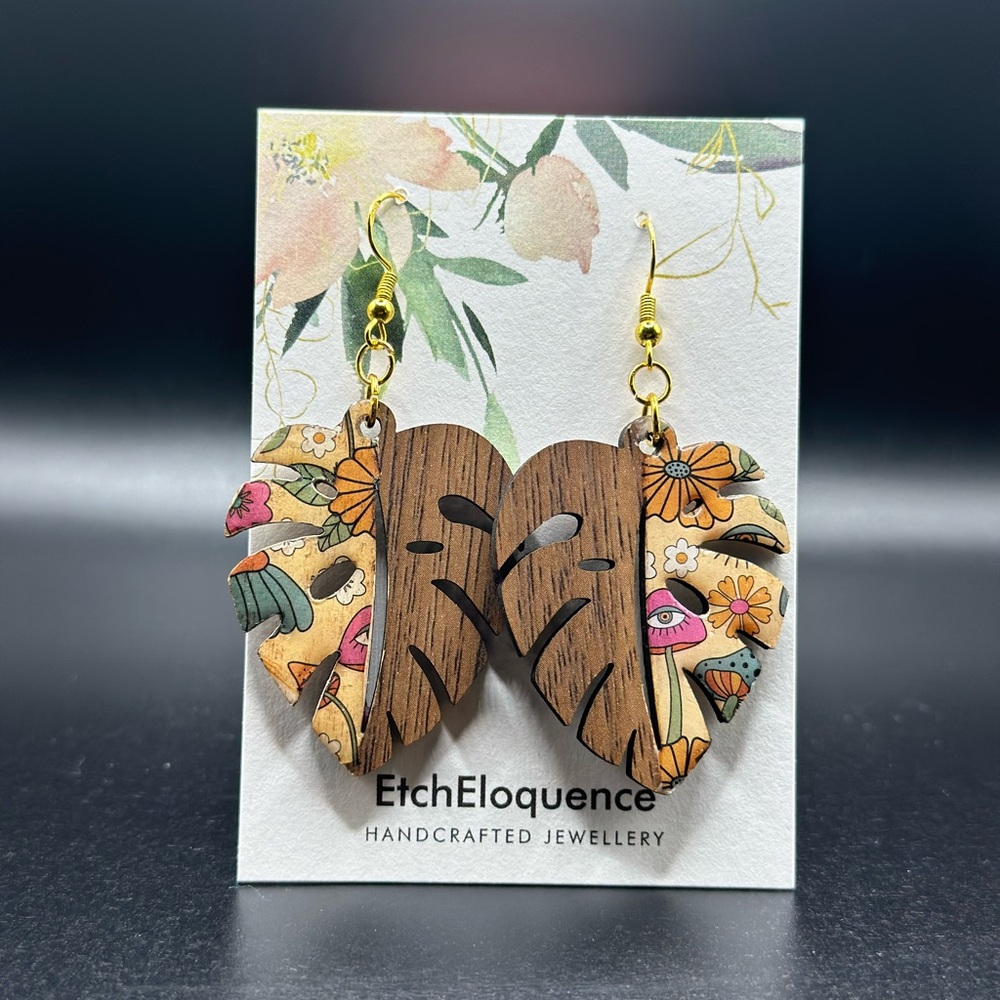 Handmade Monstera leaf boho style earrings